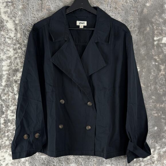 Pact Sz M Organic Cotton Stretch Blazer Jacket Notched Black Career Long Sleeve - Picture 1 of 9